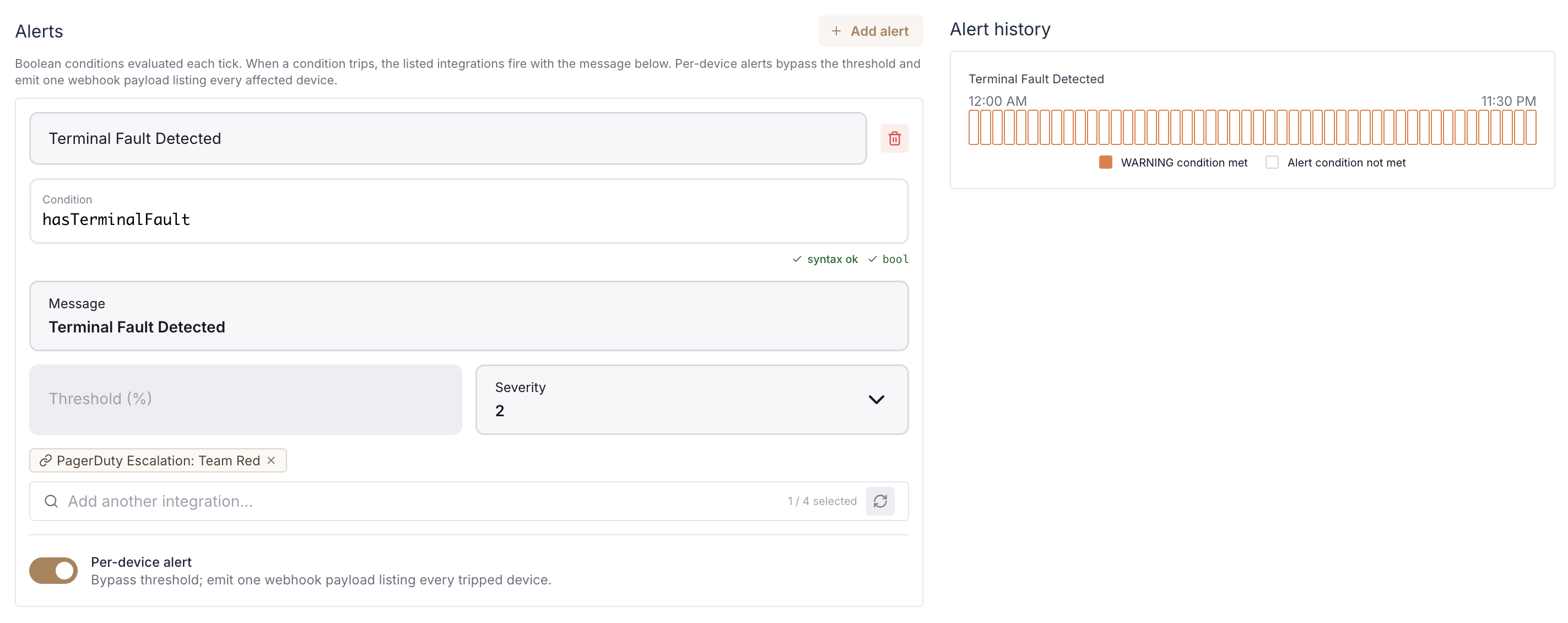 Adding an alert condition
